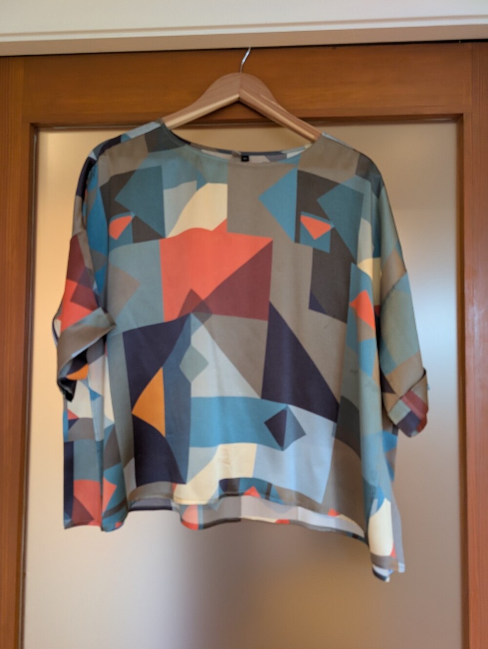 Elk Geometric Boxy Blouse in Teal, Coral, Navy